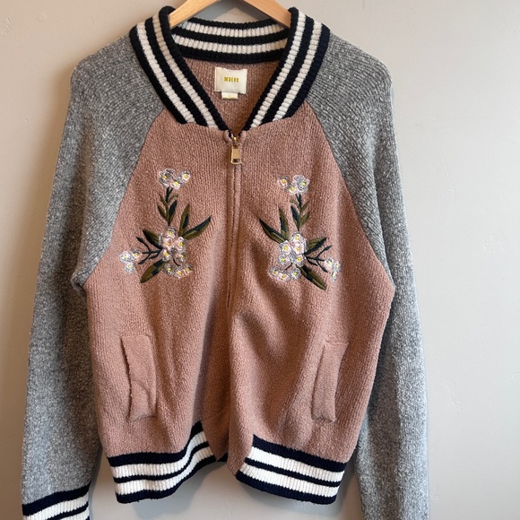 Mauve Jackets & Blazers - Anthropologie Maeve Jacket Small Varsity Embroidered Bomber Soft READ